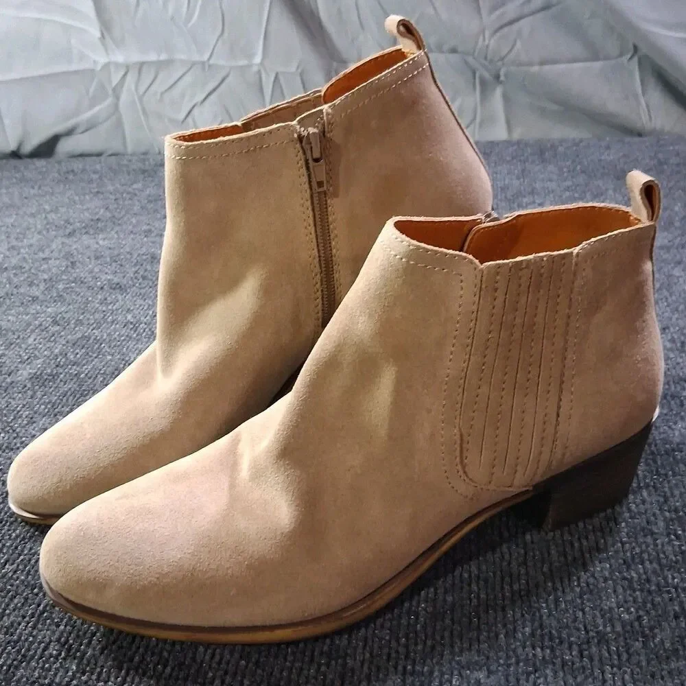 Lucky Brand Tan Suede Ankle Booties Sz 12M Bohemian Chic Western Cowgirl